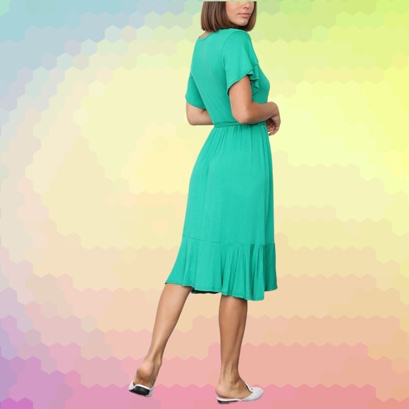 Kelly Green Ruffle Tulip-Hem Tie-Waist Flutter-Sleeve Dress  Size XXL NWOT - Picture 3 of 12